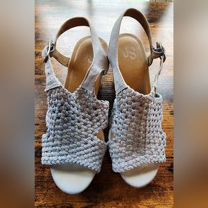 SO Blue Lattice Wedge Heel, Size 7.5